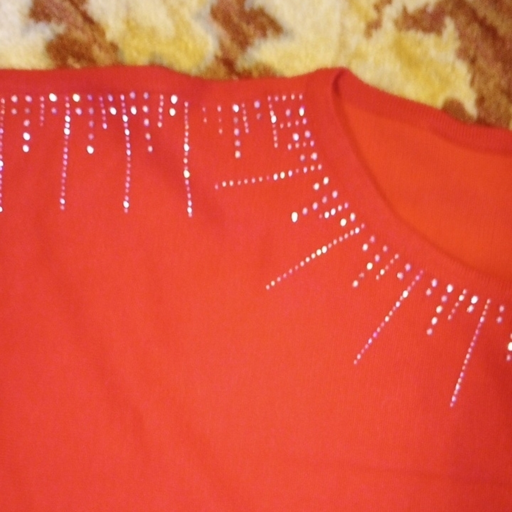 Adrienne Vittadini Vibrant Red Crew Neck Sweater with Bling!! - Picture 5 of 8